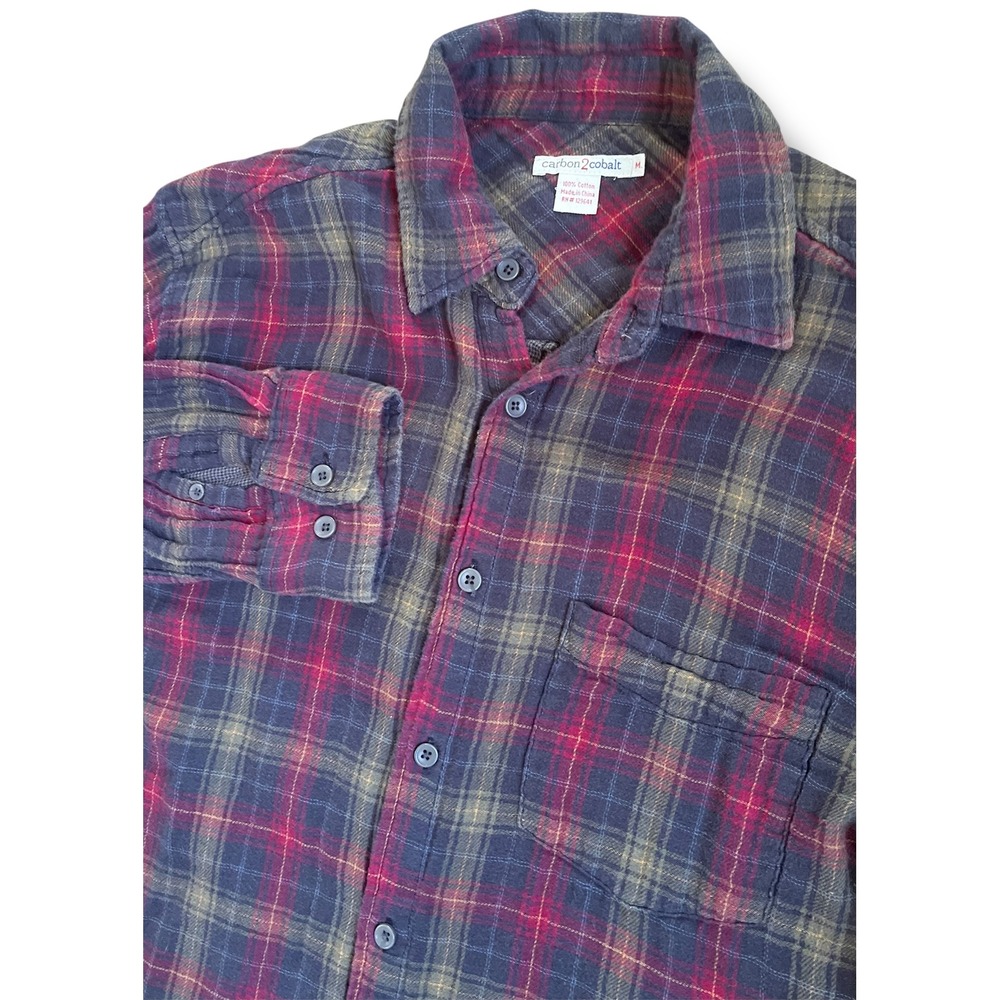 Carbon2Cobalt Mens Plaid Flannel‎ Button Down Shirt Burgundy Navy Green Size M